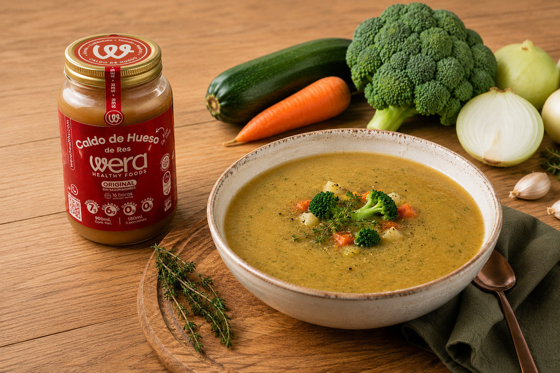 Crema de verduras con Caldo de Hueso: una receta nutritiva y llena de sabor.